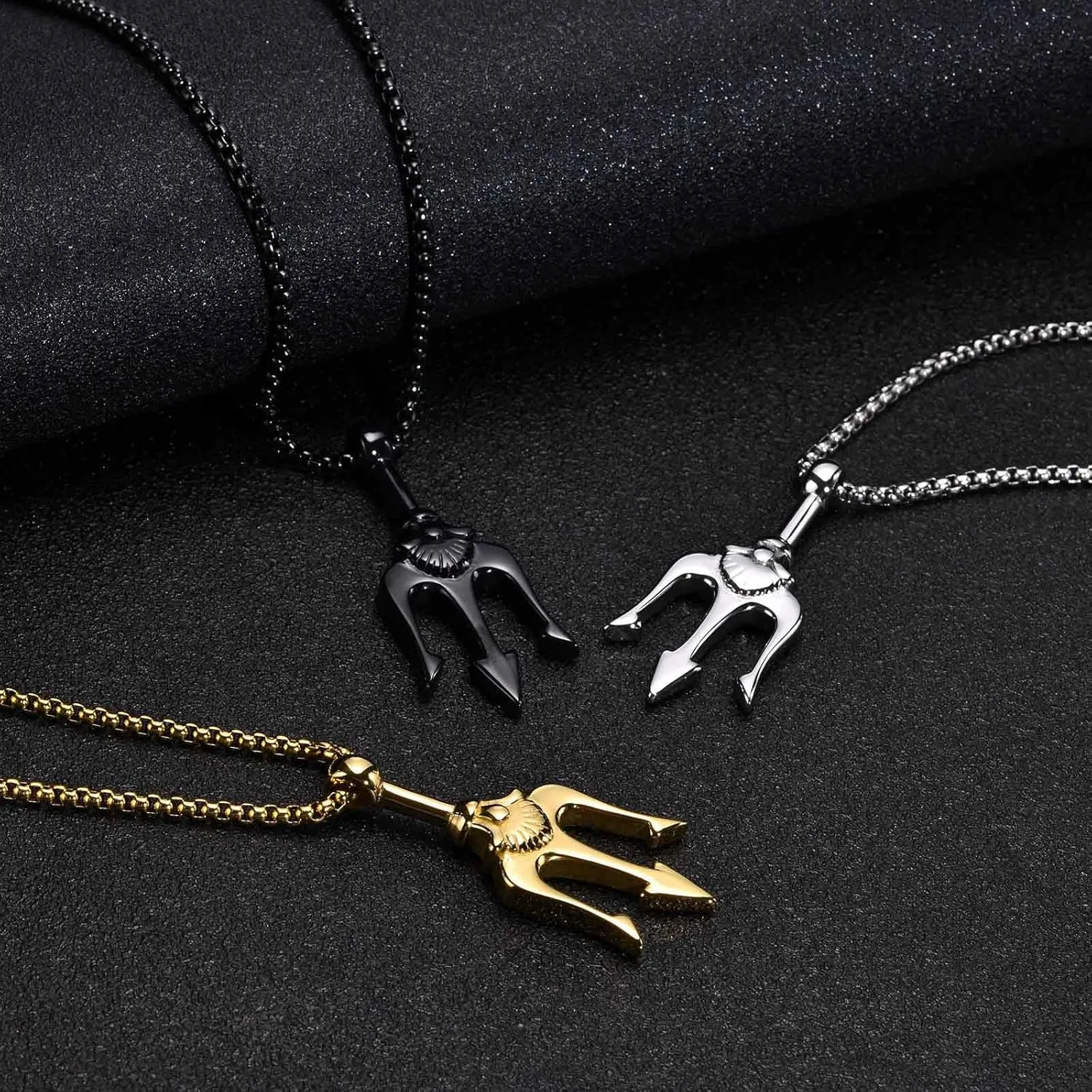 Hisatan Poseidon Trident Pendant Stainless Steel Ancient Greece Amulet Necklace for Men, Gift for Sailor