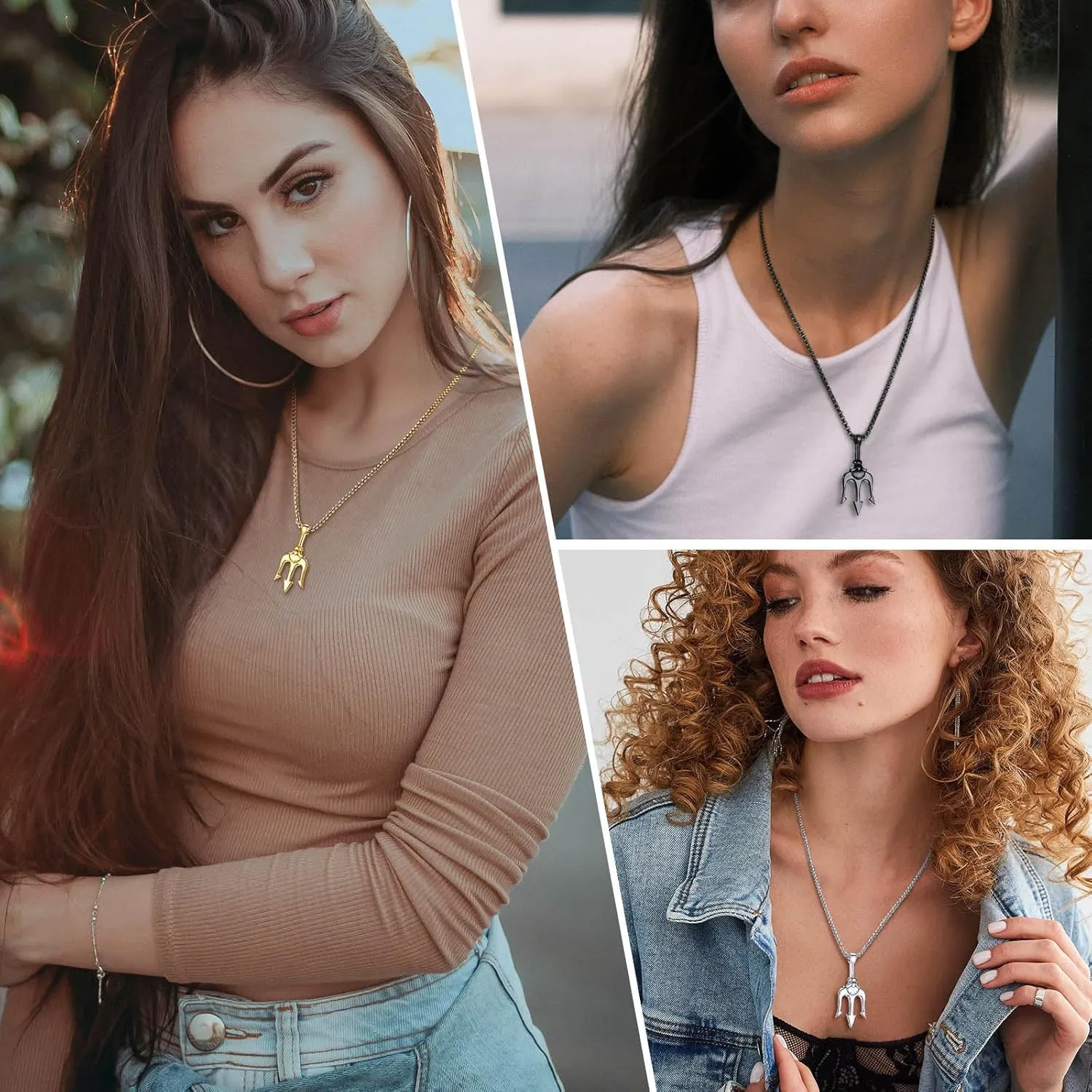 Hisatan Poseidon Trident Pendant Stainless Steel Ancient Greece Amulet Necklace for Men, Gift for Sailor