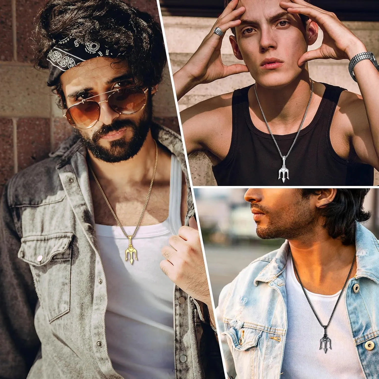 Hisatan Poseidon Trident Pendant Stainless Steel Ancient Greece Amulet Necklace for Men, Gift for Sailor
