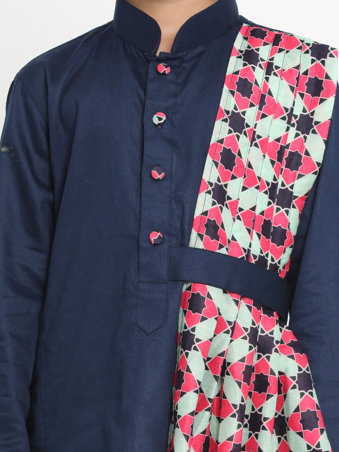Jashvi Printed Dupatta Attached With A Belt Navy Blue Kurta And Pyjama Set