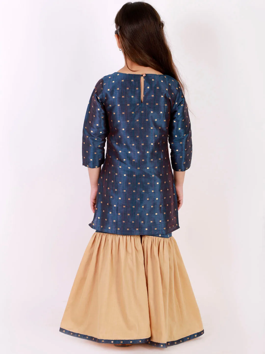Jashvi Silk Blend Blue And rose Gold Woven Siblings Set