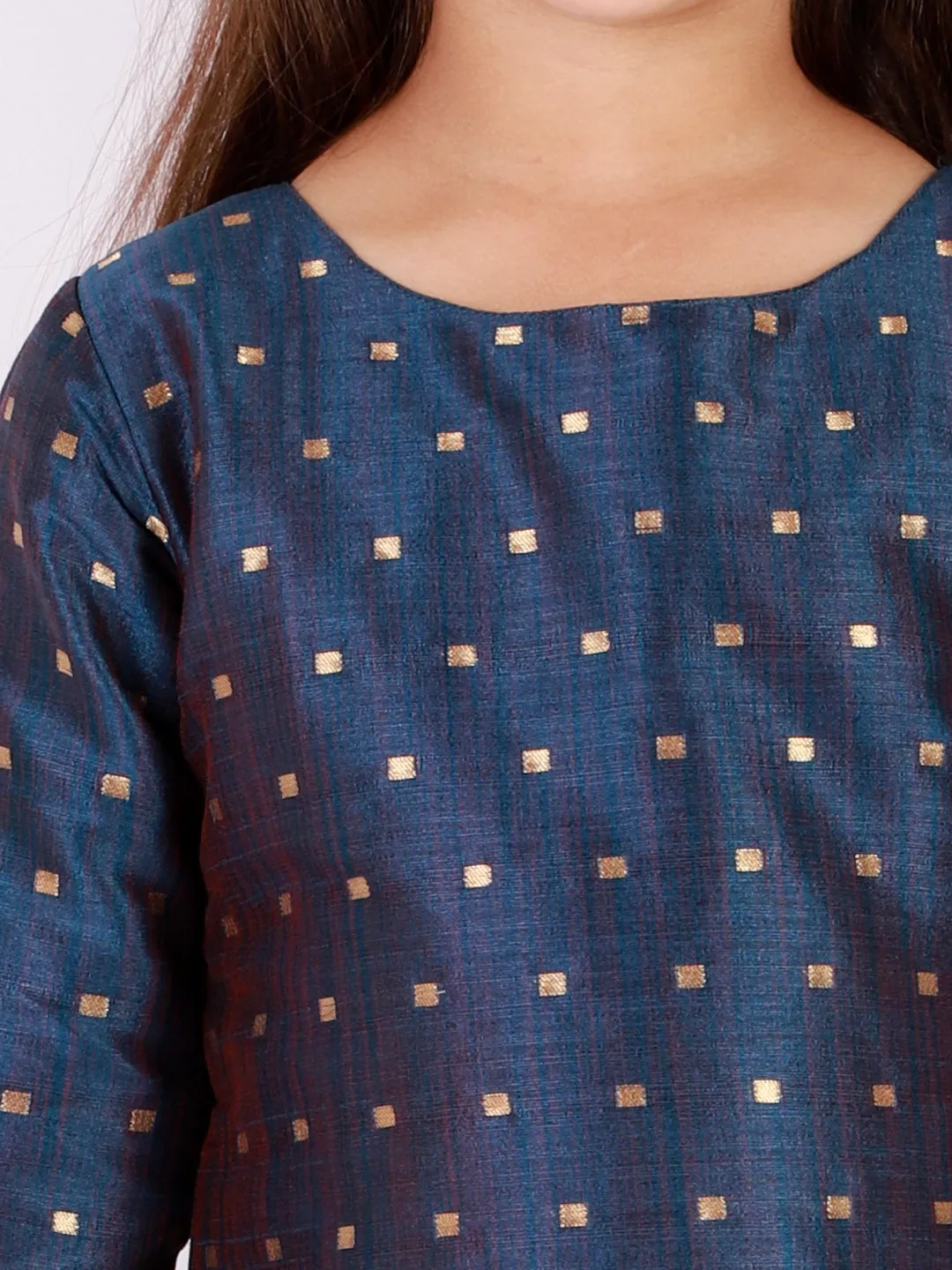 Jashvi Silk Blend Blue And rose Gold Woven Siblings Set