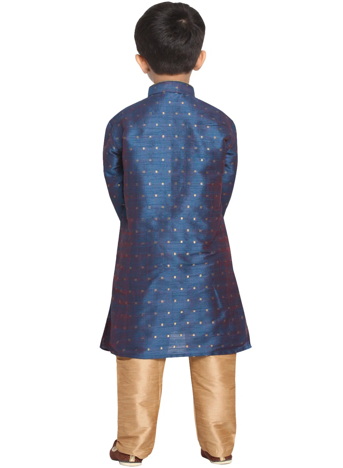 Jashvi Silk Blend Blue And rose Gold Woven Siblings Set