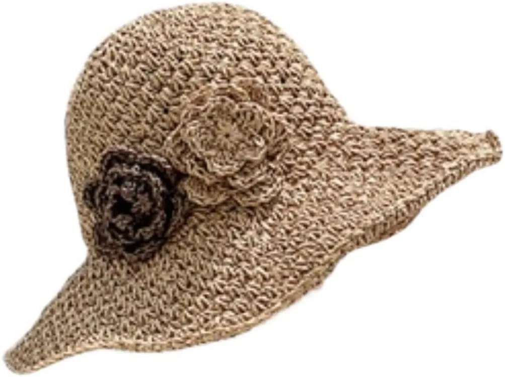 Lady Straw hat Women Summer Beach Hat Flower Foldable Large Brim Seaside Holiday Sun Hats Cap Brown