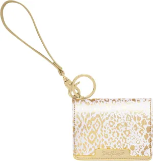 Lilly Pulitzer Vegan Leather Snap ID Card Case, Cute Keychain Wallet, Slim Credit Card Holder with Wristlet Strap, Pattern Play (Gold)