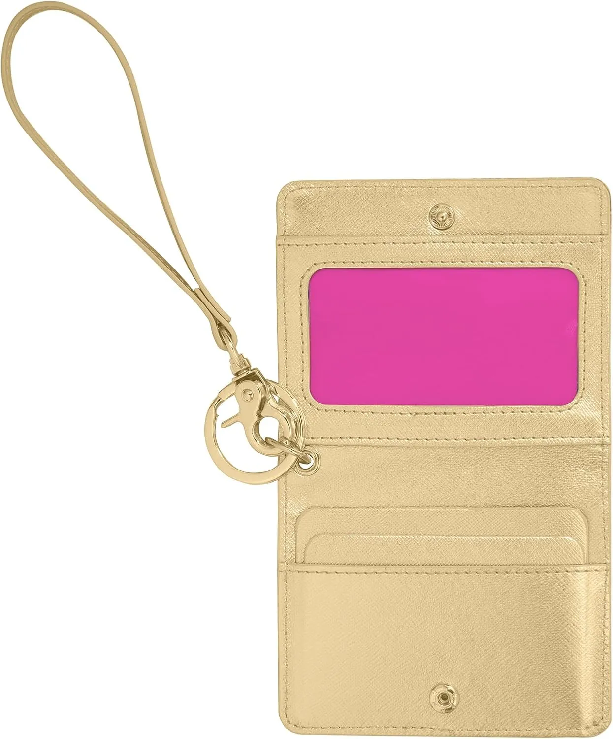 Lilly Pulitzer Vegan Leather Snap ID Card Case, Cute Keychain Wallet, Slim Credit Card Holder with Wristlet Strap, Pattern Play (Gold)