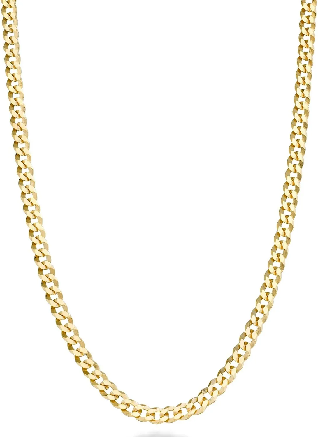 Miabella Italian Solid 18k Gold Over 925 Sterling Silver 3.5mm Diamond Cut Cuban Link Curb Chain Necklace for Women, Made in Italy