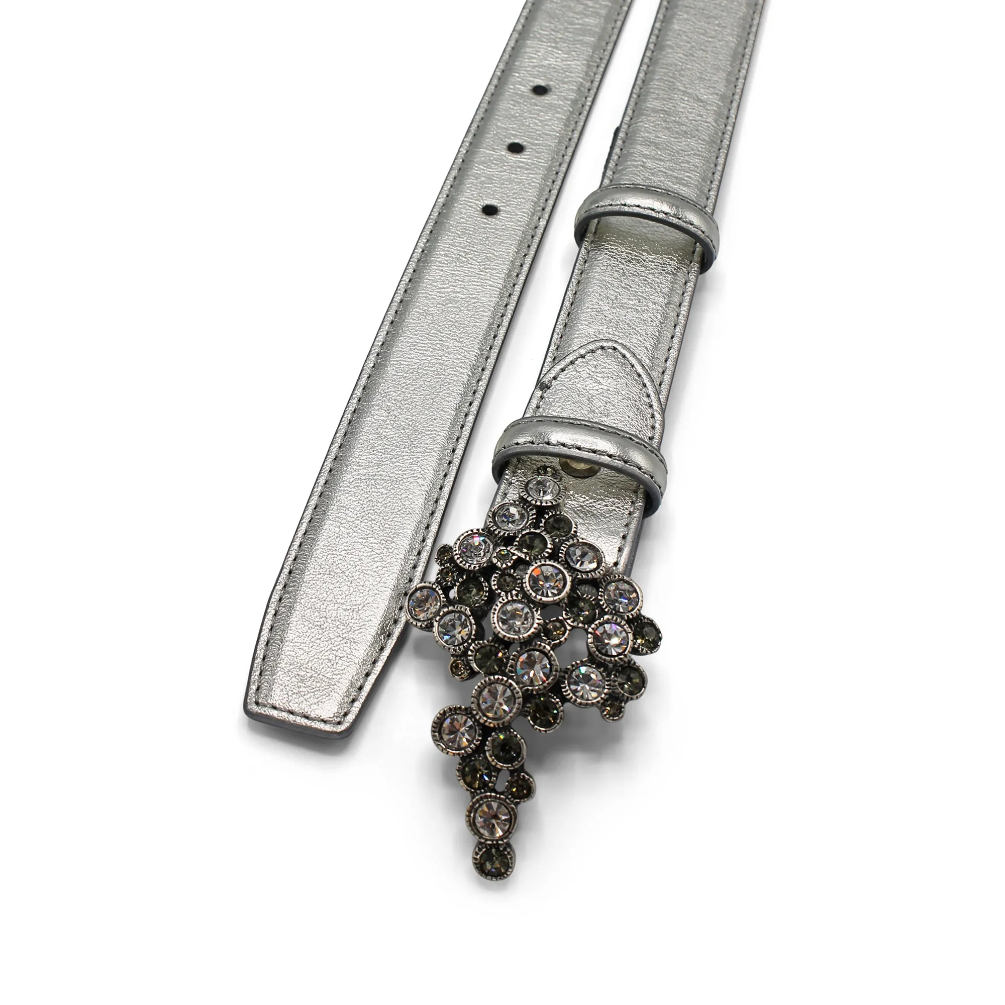 Narrow Silver Metallic Crystal Bubble Belt