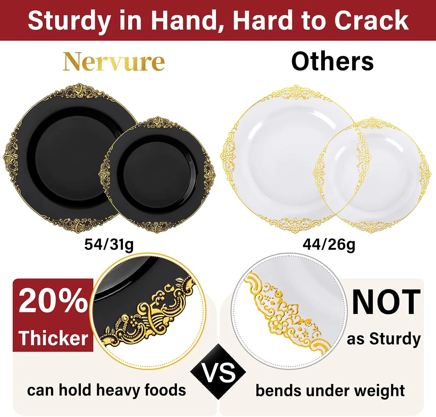 Nervure 175PCS Black Plastic Plates - Disposable Black Gold Party Plates & Pre Rolled Napkins with Cutlery for 25 Guests, 50Plates, 75Silverware, 25Cups, 25Napkin for Wedding & Father's Day & New Year