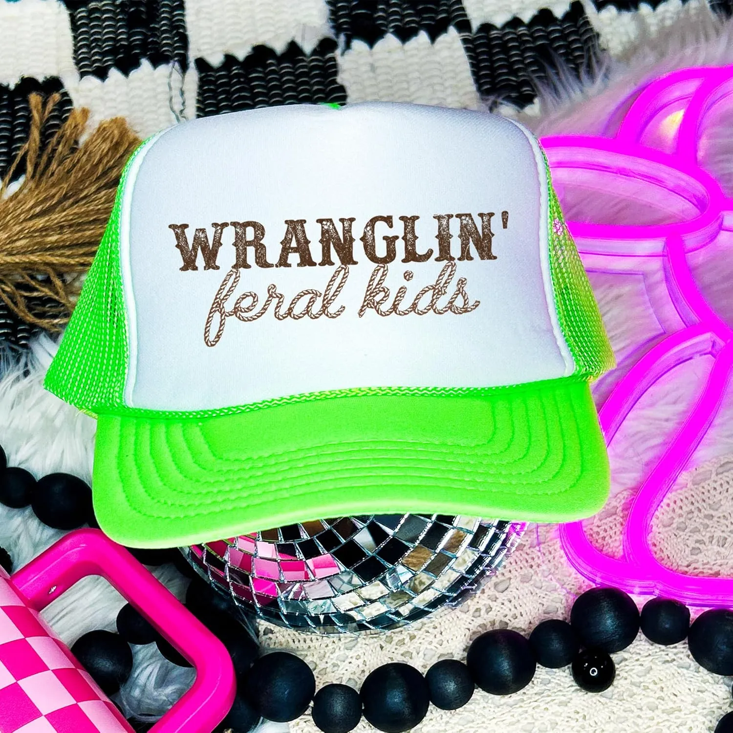 Olive Loves Apple Wranglin' Feral Kids Trucker Hat for Mom and Dad Funny Western Style Cap for Women and Men