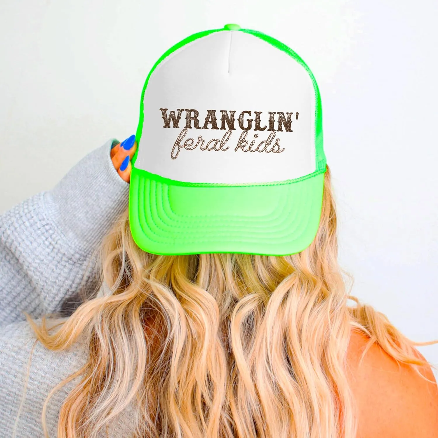 Olive Loves Apple Wranglin' Feral Kids Trucker Hat for Mom and Dad Funny Western Style Cap for Women and Men