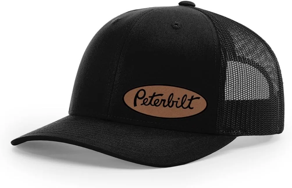 Peterbilt Truck Logo Side Panel Laser Engraved Leather Patch Richardson 112 Snapback Trucker Hat Cap