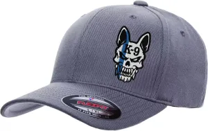 Police K-9 Unit Dog Skull Thin Blue Line 6277/6477 Custom Embroidered Baseball Flex Fitted Baseball Hat
