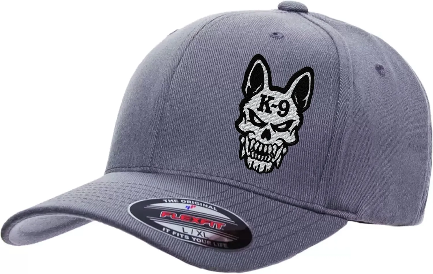 Police K-9 Unit Dog Skull Thin Blue Line 6277/6477 Custom Embroidered Baseball Flex Fitted Baseball Hat
