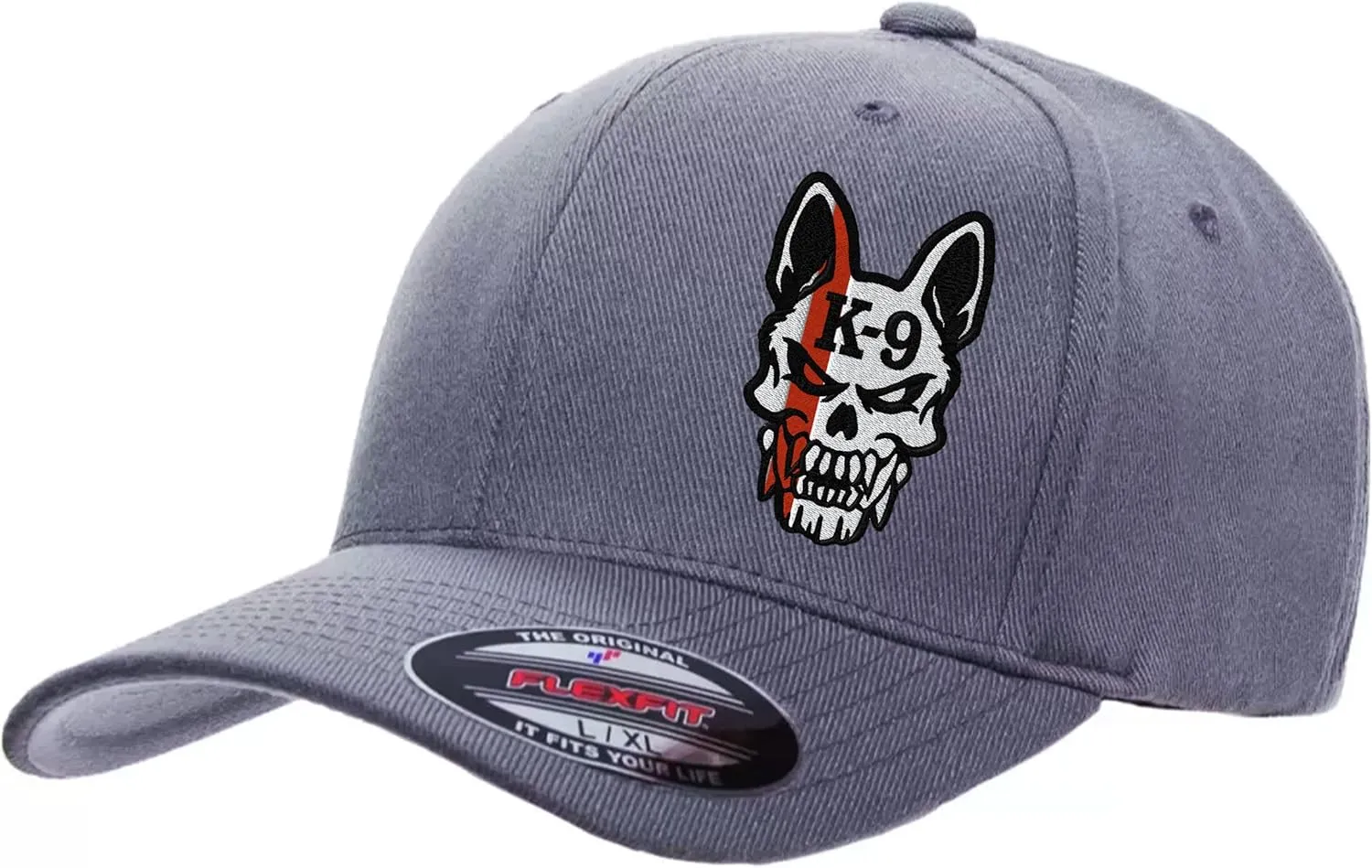 Police K-9 Unit Dog Skull Thin Blue Line 6277/6477 Custom Embroidered Baseball Flex Fitted Baseball Hat