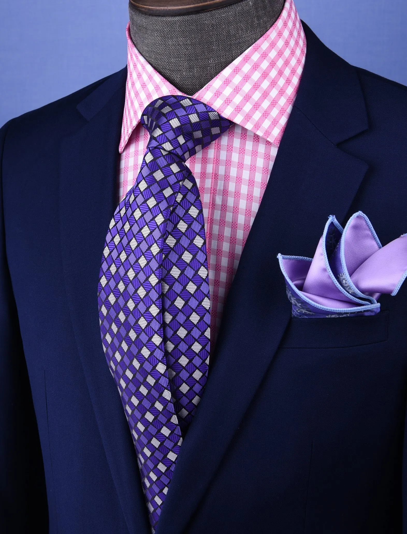 Purple Check 3" Italian Necktie Business Formal Elegance For Smart Men's Ego