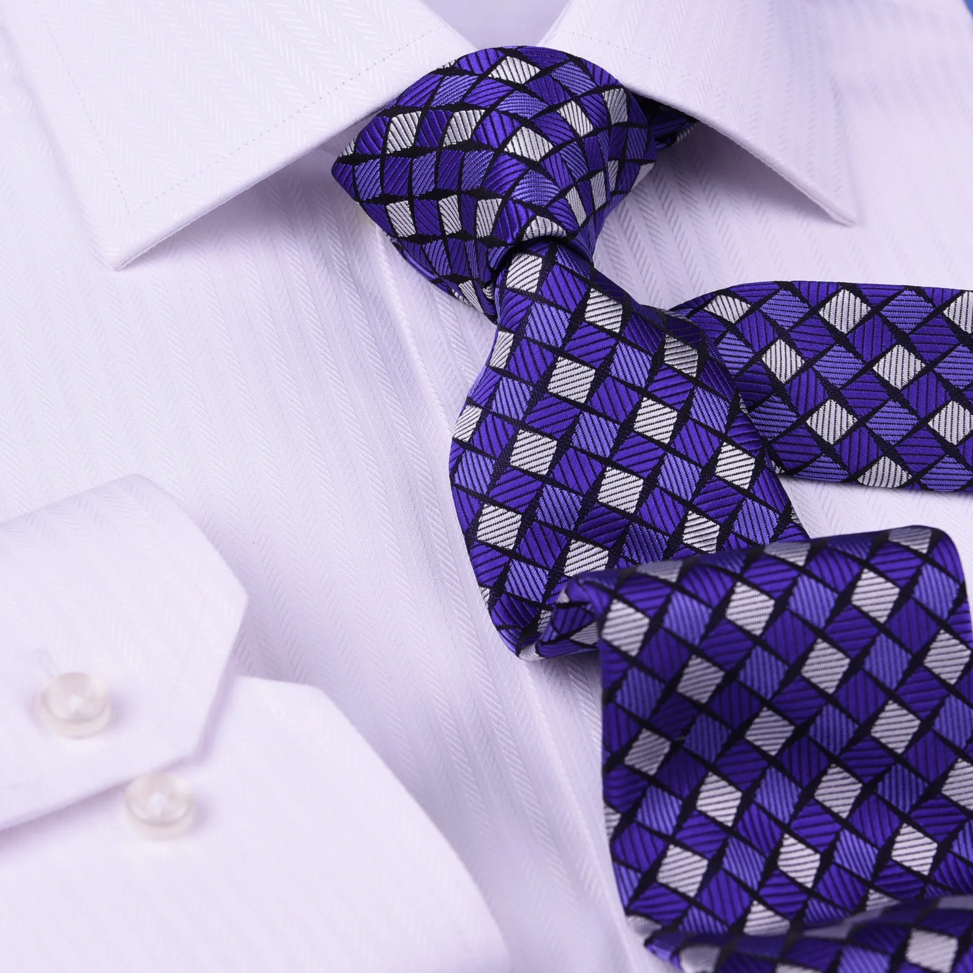Purple Check 3" Italian Necktie Business Formal Elegance For Smart Men's Ego