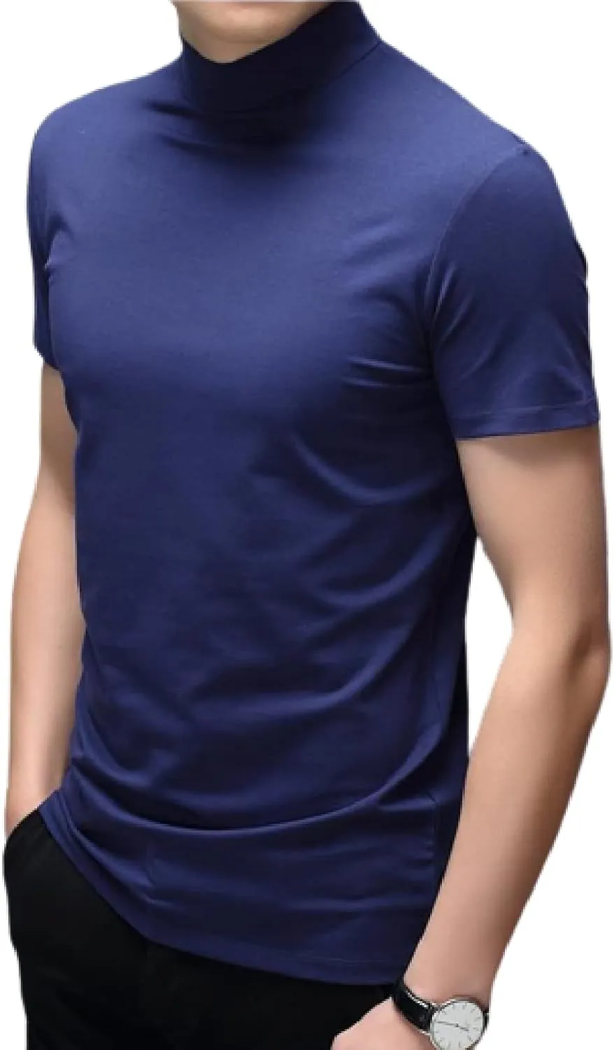 Rela Bota Mens Fashion T-Shirts Undershirts Thermal Underwear Tops Half Turtleneck Short Sleeve Slim Fit Basic Pullover Tees