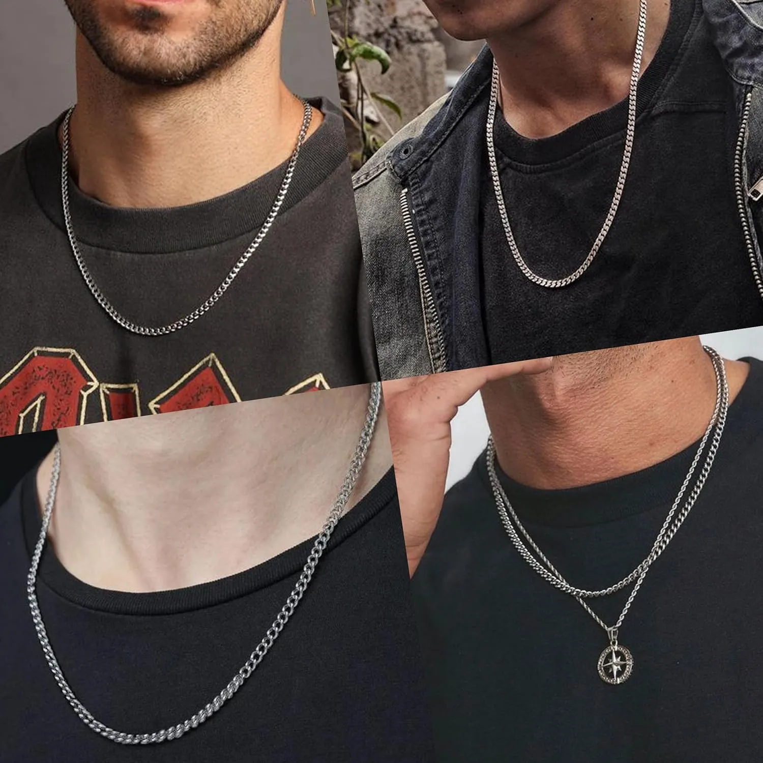 Reoxvo Cuban Link Chain for Men Stainless Steel Mens Necklaces 5mm Neck Chains Accessories Jewelry for Men 18/20/22/24/30 Inch