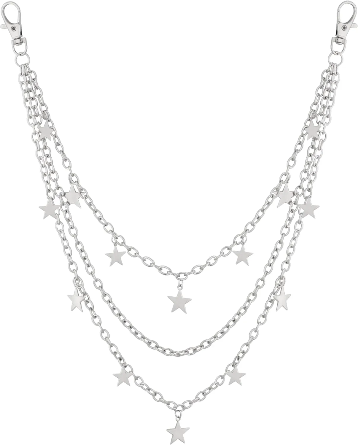 Sacina Gothic Silver-tone Layered Star Pants Chain, Silver-tone Wallet Belt Chain, Goth Grunge Emo Punk Accessories