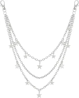 Sacina Gothic Silver-tone Layered Star Pants Chain, Silver-tone Wallet Belt Chain, Goth Grunge Emo Punk Accessories