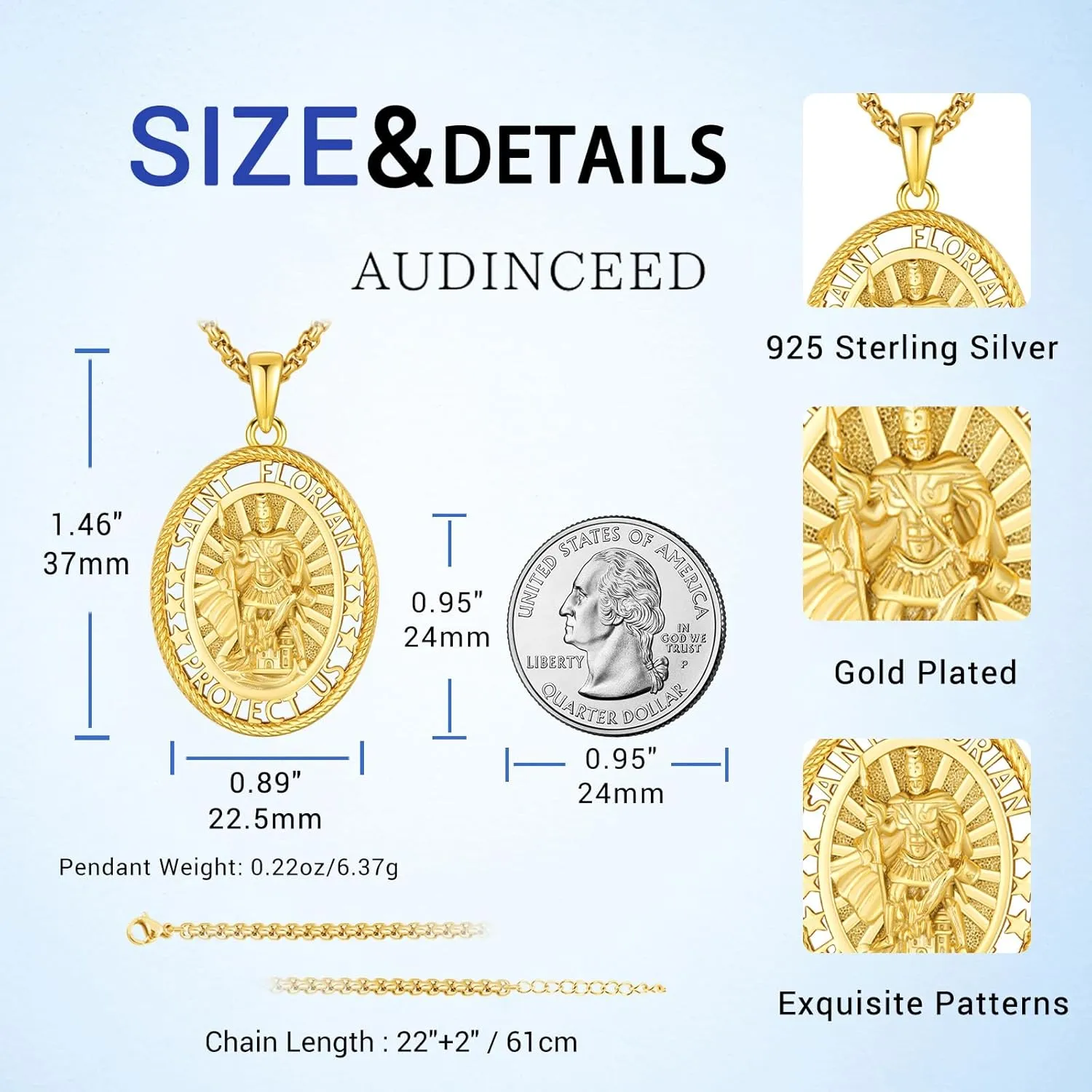 Saint Necklace for Men Women 925 Sterling Silver Patron Saint Medal Necklace St Amulet Protection Pendant Jewelry Gift