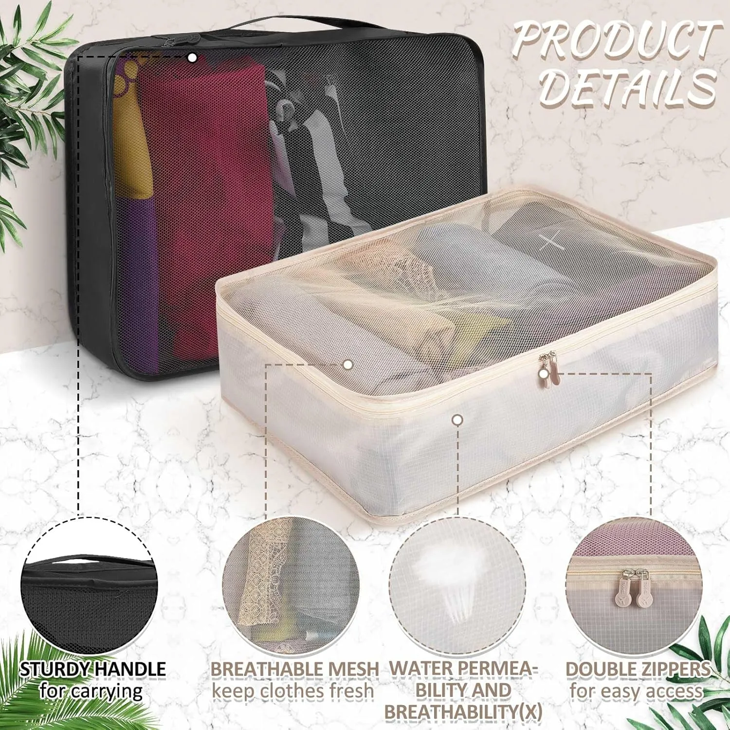 Silkfly 12 Pcs Packing Cubes for Suitcase Travel Luggage Bags Bulk Mesh Organizer Set for Hiking Camping Backpacking Clothes Accessories(Black,Gray,Beige)
