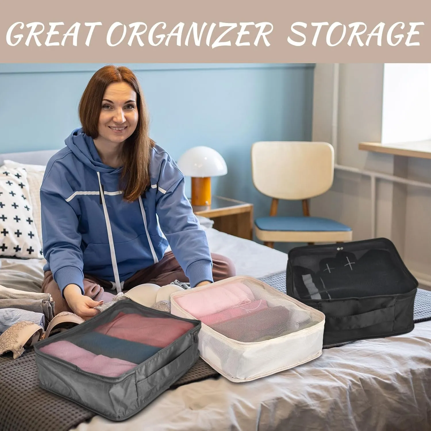 Silkfly 12 Pcs Packing Cubes for Suitcase Travel Luggage Bags Bulk Mesh Organizer Set for Hiking Camping Backpacking Clothes Accessories(Black,Gray,Beige)