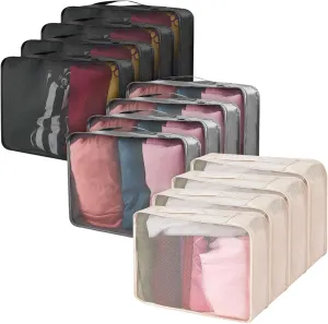 Silkfly 12 Pcs Packing Cubes for Suitcase Travel Luggage Bags Bulk Mesh Organizer Set for Hiking Camping Backpacking Clothes Accessories(Black,Gray,Beige)