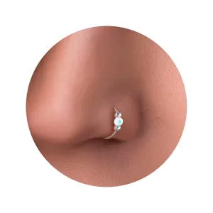 Silver Nose Ring - Thin Tiny White Opal 24 Gauge 7mm Nose Rings Hoop - 925 Sterling Silver Nose Piercing Jewelry For Women - Handmade Small Nose Hoops - Gift Ready