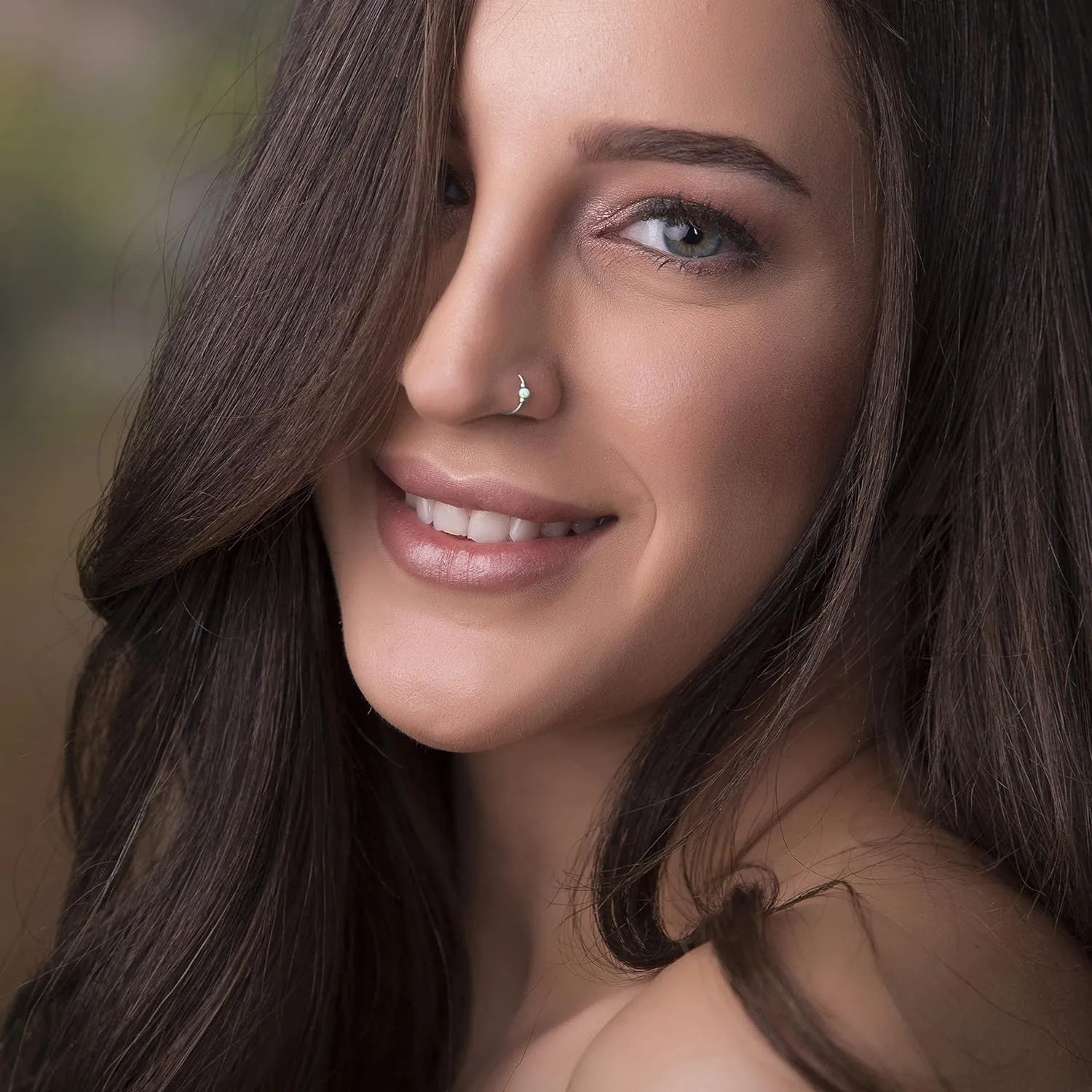 Silver Nose Ring - Thin Tiny White Opal 24 Gauge 7mm Nose Rings Hoop - 925 Sterling Silver Nose Piercing Jewelry For Women - Handmade Small Nose Hoops - Gift Ready