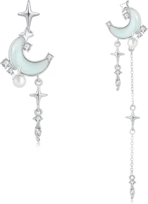 SIXFOX Moon Earrings for women trendy Danity Drop Dangle Earrings with Star gemstone cute Boho Stud Earrings Jewelry Gift