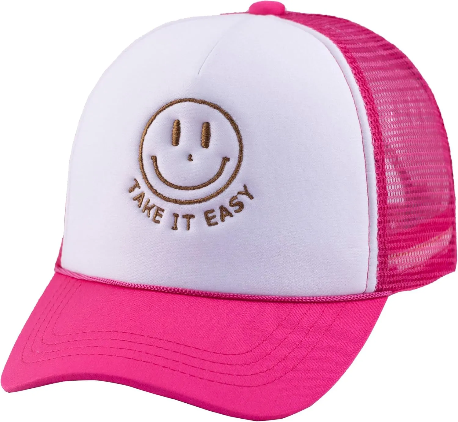 Smile Face Print Baseball Cap Trucker Mesh Hat Embroidered Snapback Hat