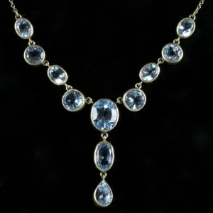 Spectacular Gold 16Ct Blue Topaz Gold Lavaliere/Necklace