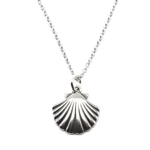 Sterling Silver Tiny Clam Shell Charm Necklace, 18"