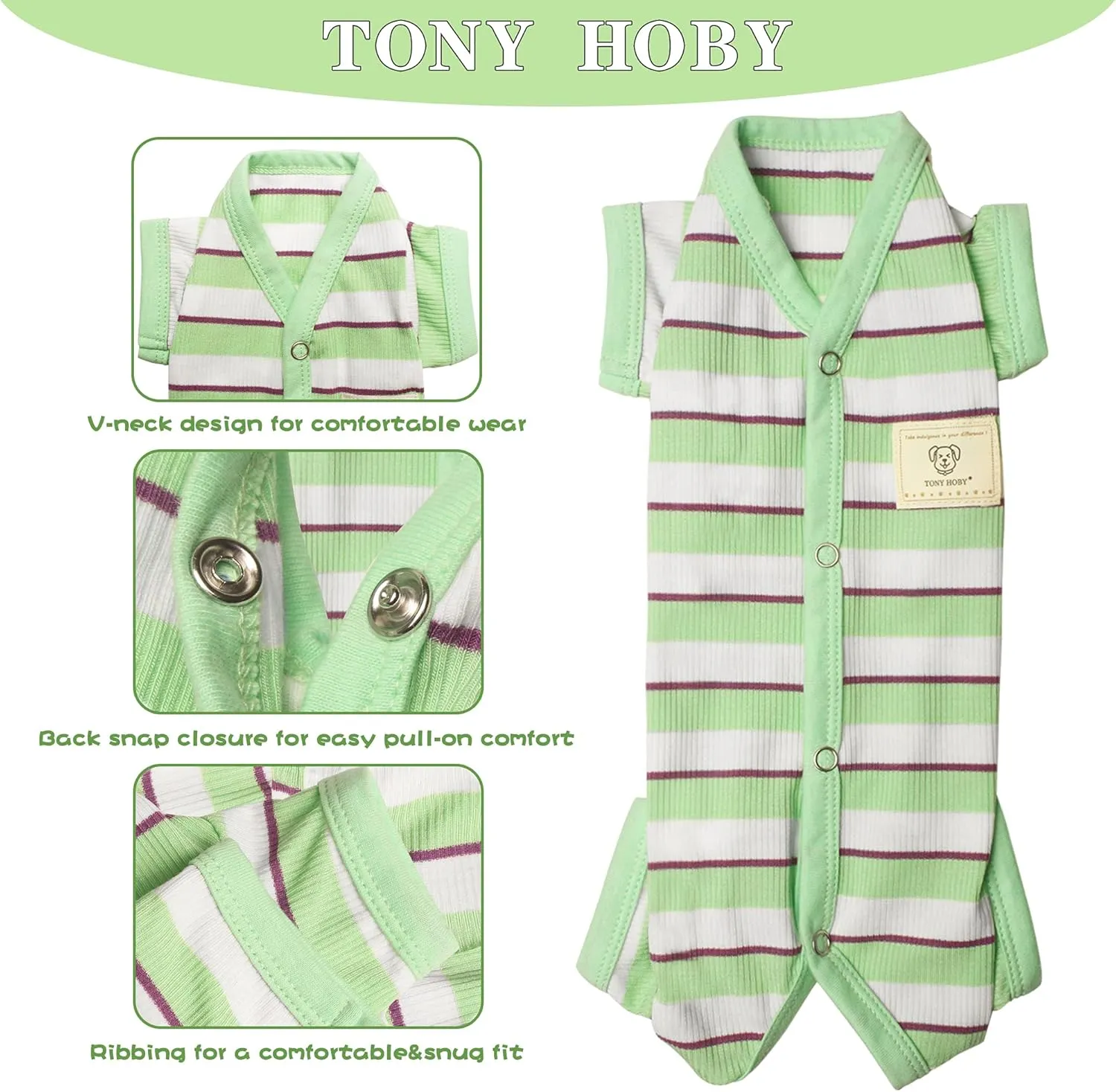 TONY HOBY Dog Jumpsuit 4 Legged Pajamas with Green Stripe, Female Dog Pajamas in Green, White for Small and Medium Size Dogs (Xl)