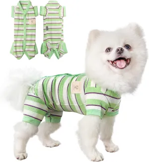 TONY HOBY Dog Jumpsuit 4 Legged Pajamas with Green Stripe, Female Dog Pajamas in Green, White for Small and Medium Size Dogs (Xl)