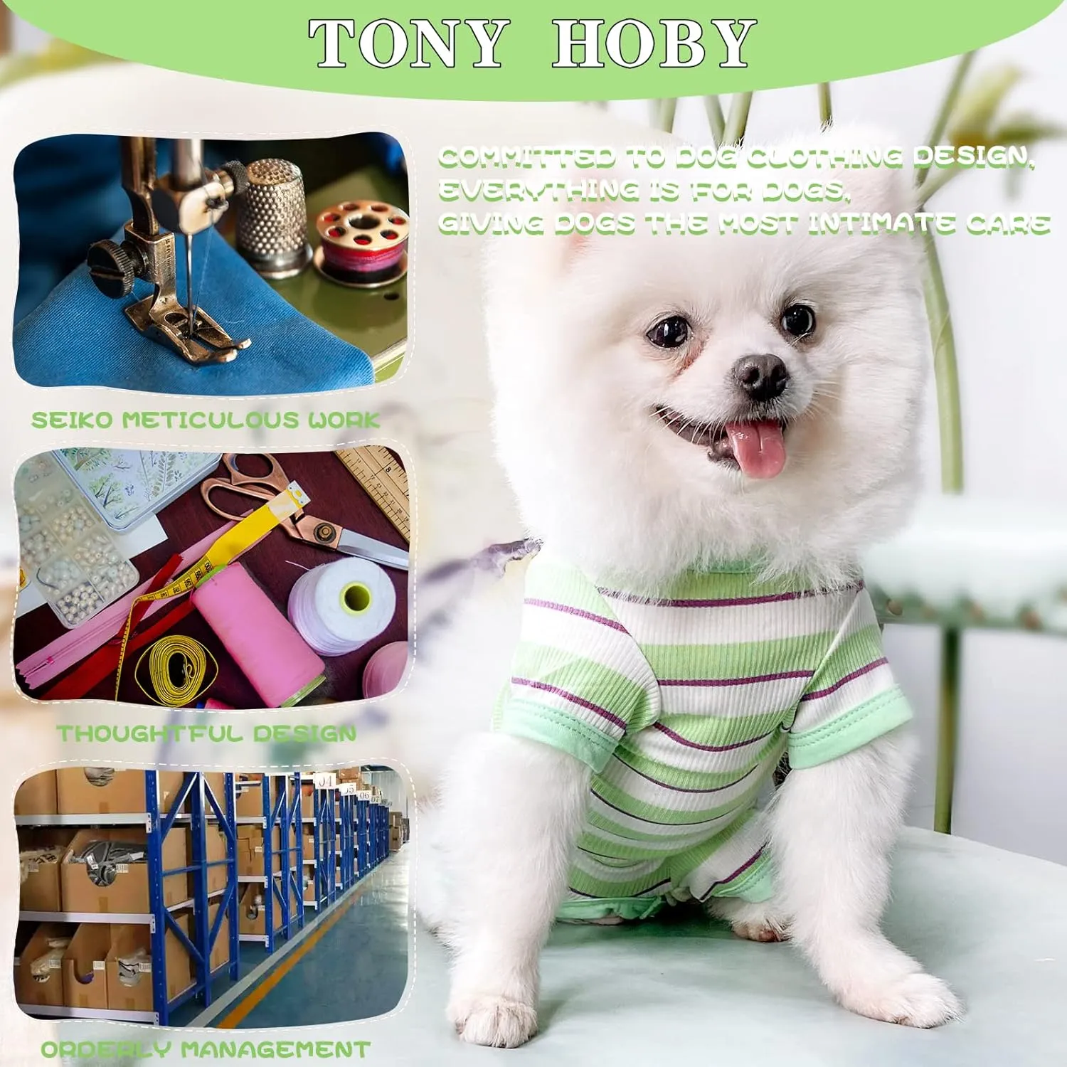 TONY HOBY Dog Jumpsuit 4 Legged Pajamas with Green Stripe, Female Dog Pajamas in Green, White for Small and Medium Size Dogs (Xl)