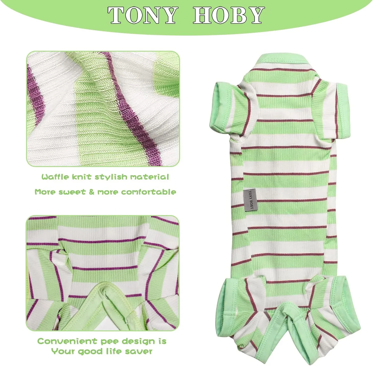 TONY HOBY Dog Jumpsuit 4 Legged Pajamas with Green Stripe, Female Dog Pajamas in Green, White for Small and Medium Size Dogs (Xl)