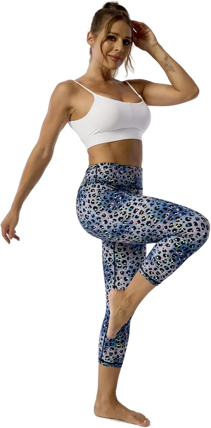 UIUO-UIPEU Pattern Printed Capri Leggings with Pockets for Women Tummy Control Workout Yoga Capris