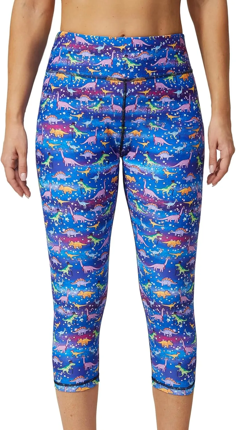 UIUO-UIPEU Pattern Printed Capri Leggings with Pockets for Women Tummy Control Workout Yoga Capris