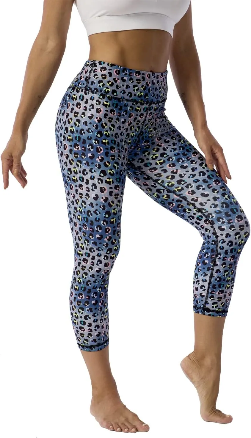 UIUO-UIPEU Pattern Printed Capri Leggings with Pockets for Women Tummy Control Workout Yoga Capris