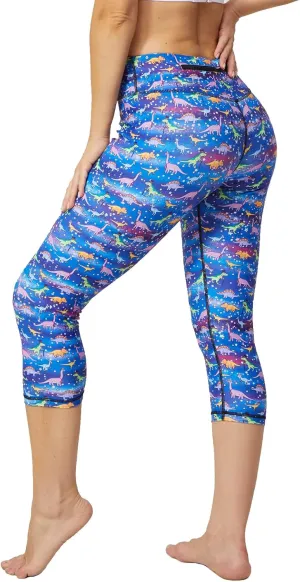 UIUO-UIPEU Pattern Printed Capri Leggings with Pockets for Women Tummy Control Workout Yoga Capris