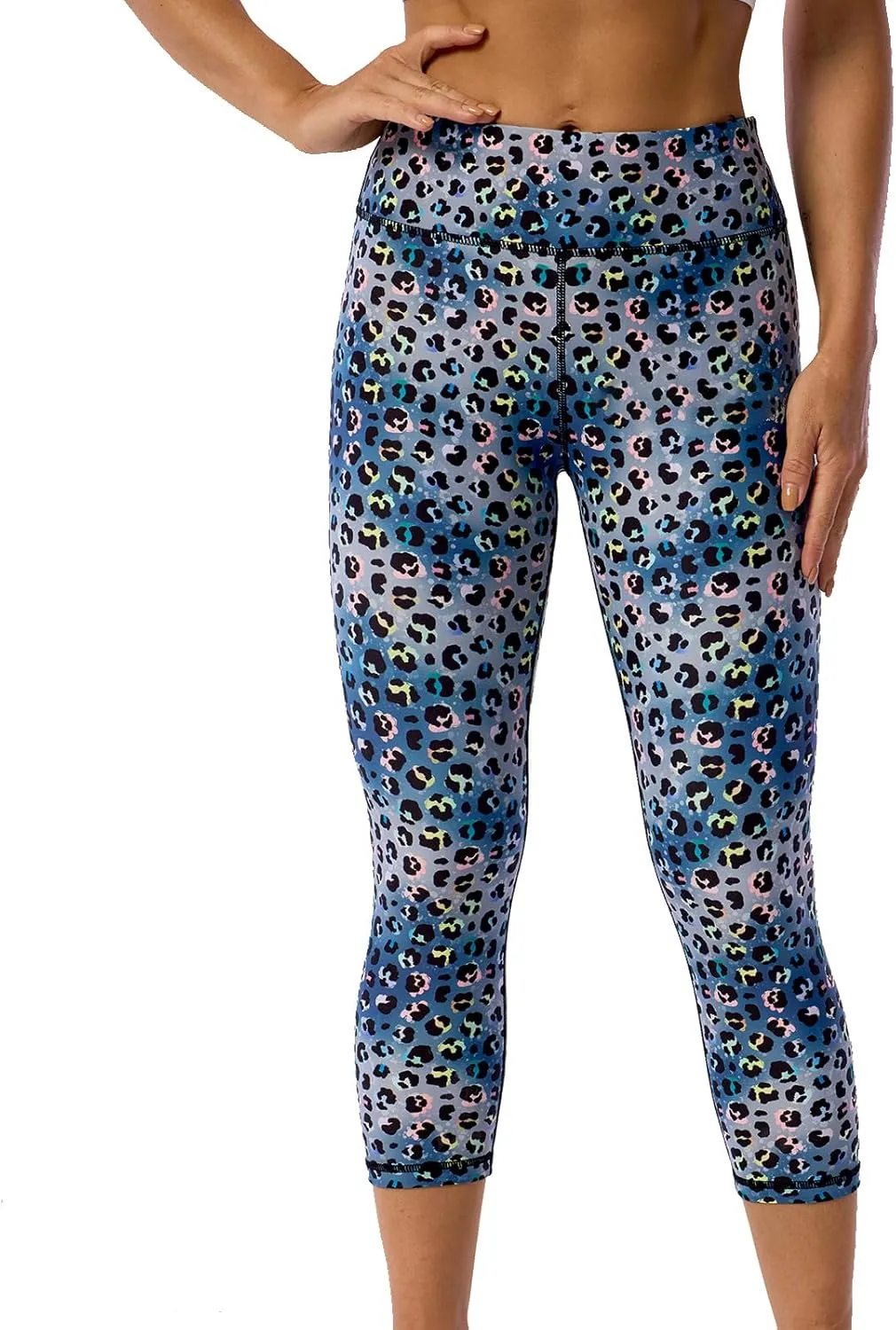 UIUO-UIPEU Pattern Printed Capri Leggings with Pockets for Women Tummy Control Workout Yoga Capris