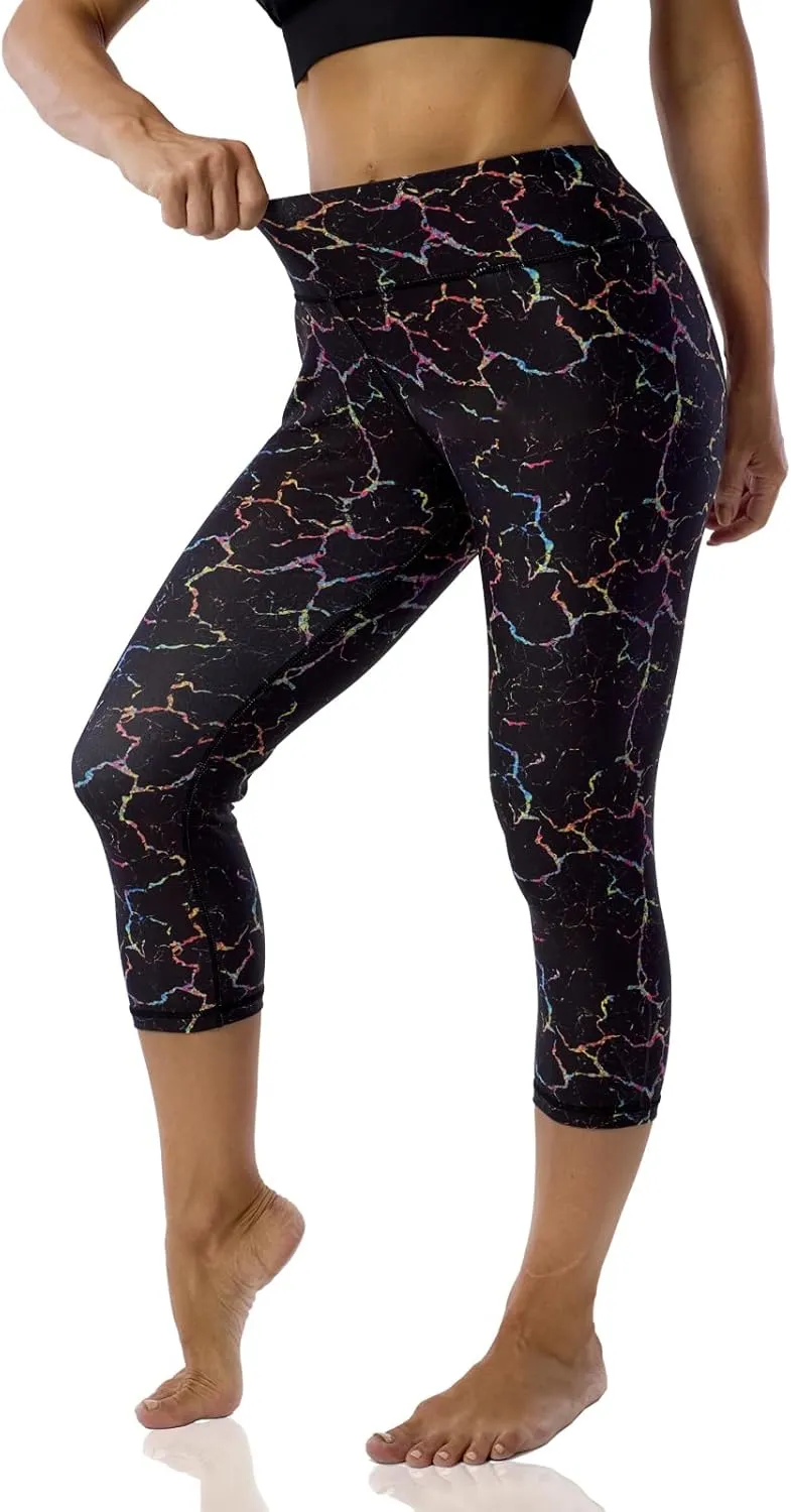 UIUO-UIPEU Pattern Printed Capri Leggings with Pockets for Women Tummy Control Workout Yoga Capris
