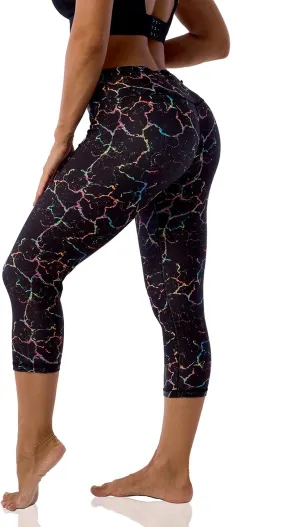UIUO-UIPEU Pattern Printed Capri Leggings with Pockets for Women Tummy Control Workout Yoga Capris