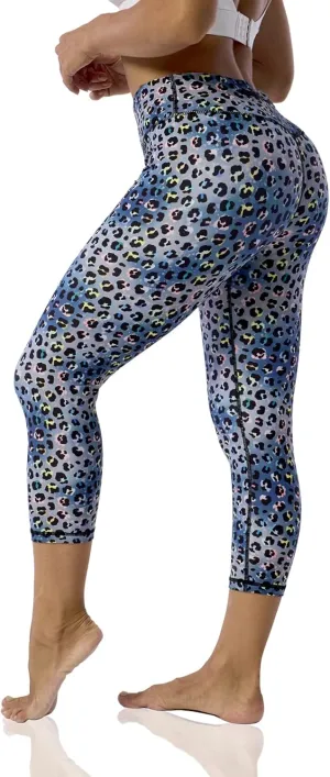 UIUO-UIPEU Pattern Printed Capri Leggings with Pockets for Women Tummy Control Workout Yoga Capris