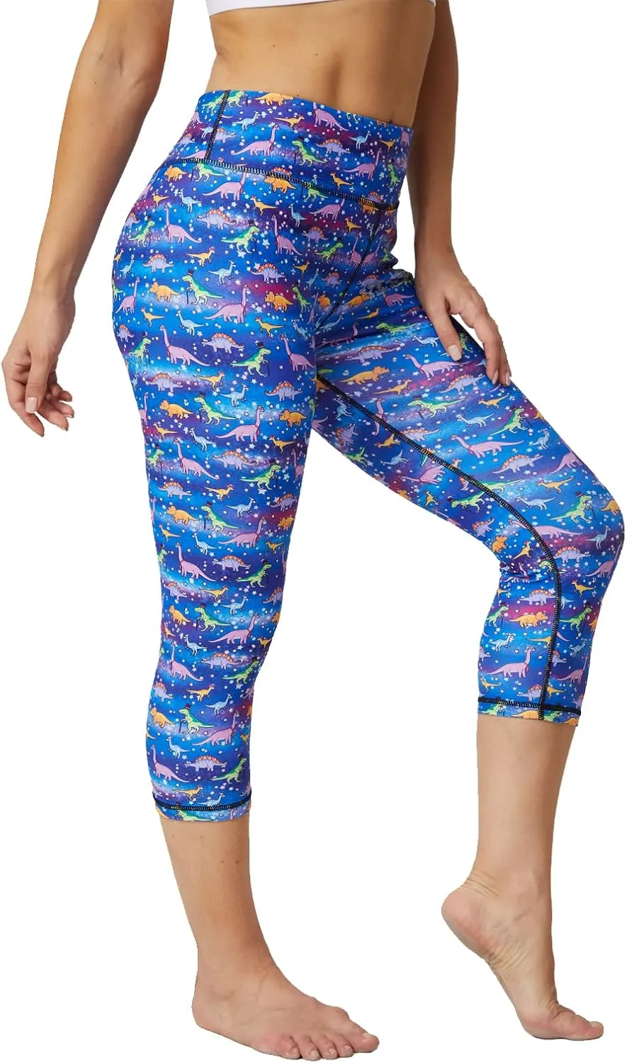 UIUO-UIPEU Pattern Printed Capri Leggings with Pockets for Women Tummy Control Workout Yoga Capris
