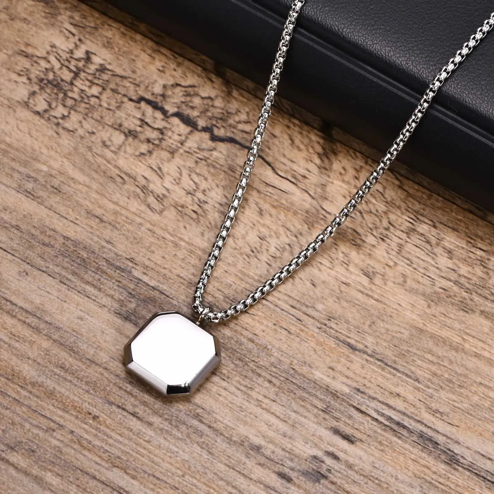 Vnox Square Natural Stone Necklaces for Men, Stylish Punk Stainless Steel Geometric Polygon Pendant Boy Male Gift Jewelry
