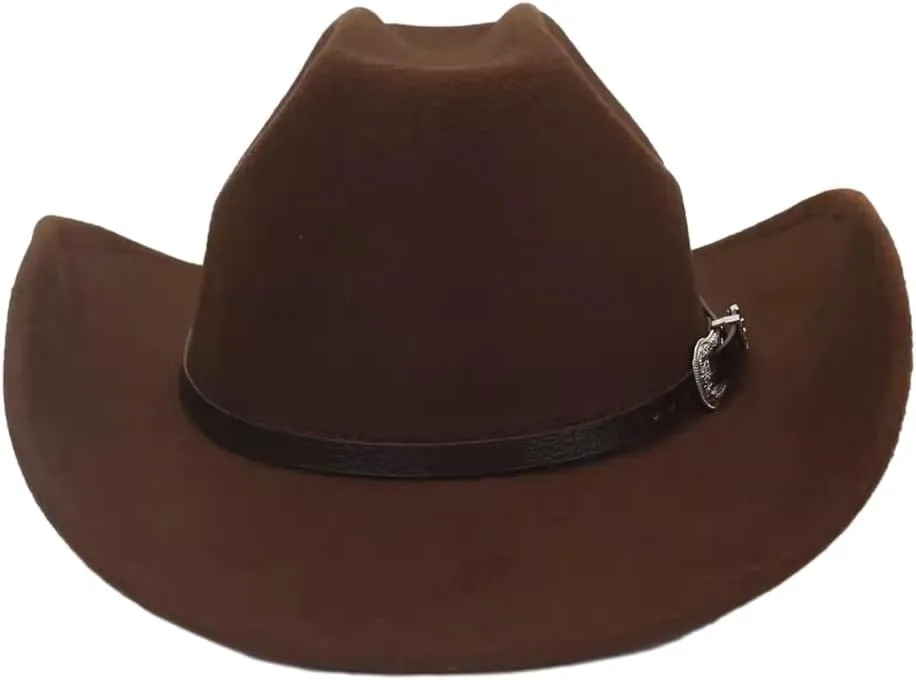 Western Cowboy Hat for Men Women Felt Wide Brim Classic Outdoor Fedora Hats, Cowboy Cowgirl Hats with Belt Buckle